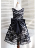 Black Lace Big Bow Knee Length Flower Girl Dress